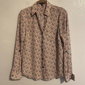 The Limited XS Button Up Shirt Animal Print Long Roll Tab Sleeve Black Tan
